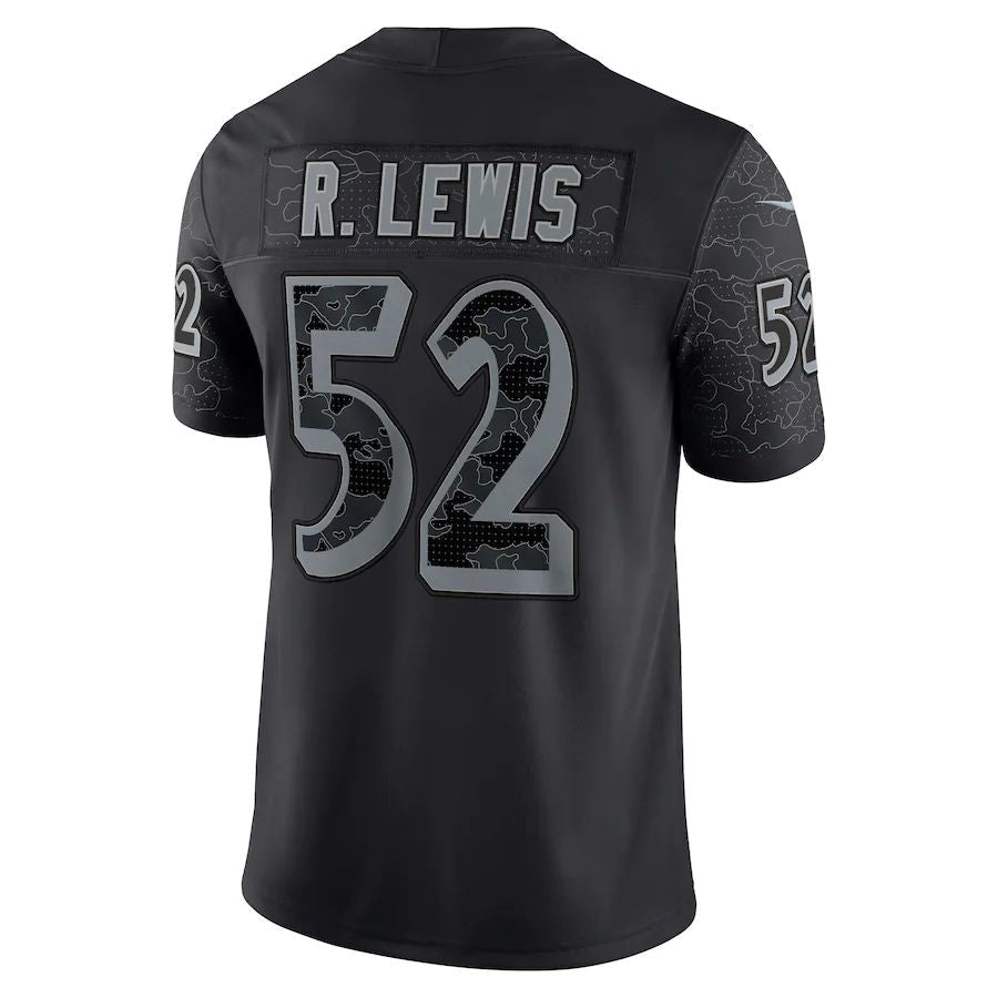 B.Ravens #52 Ray Lewis Black Retired Player RFLCTV Limited Jersey Stitched American Football Jerseys - Main View