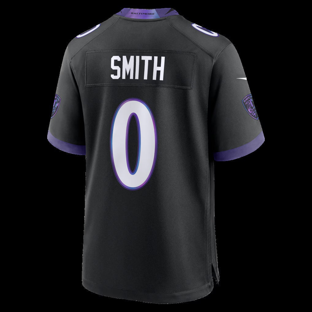 B.Ravens #0 Roquan Smith Black Alternate Game Stitched Football American Jersey - Main View