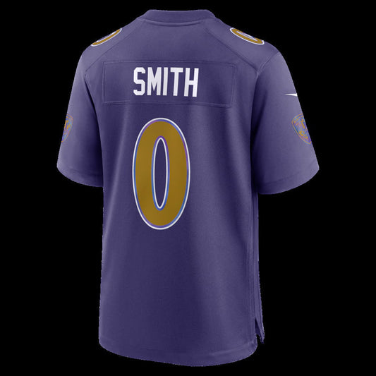 B.Ravens #0 Roquan Smith Purple Alternate Game Stitched Football American Jersey - Main View