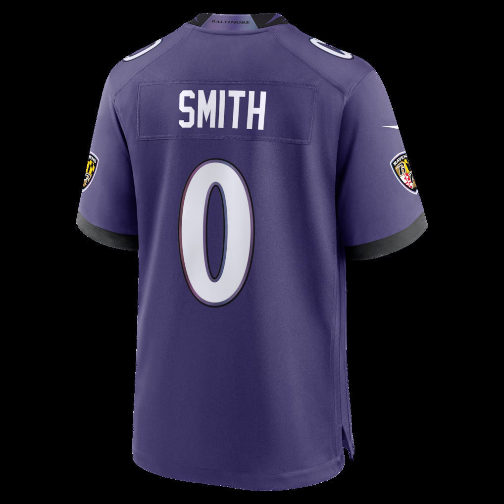 B.Ravens #0 Roquan Smith Purple Team Game Stitched Football American Jersey - Main View