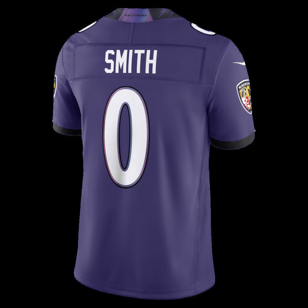 B.Ravens #0 Roquan Smith Purple Vapor F.U.S.E. Sewn Down Limited Stitched Football American Jersey - Main View