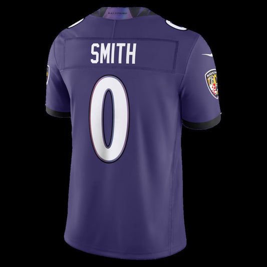 B.Ravens #0 Roquan Smith Purple Vapor F.U.S.E. Sewn Down Limited Stitched Football American Jersey - Main View