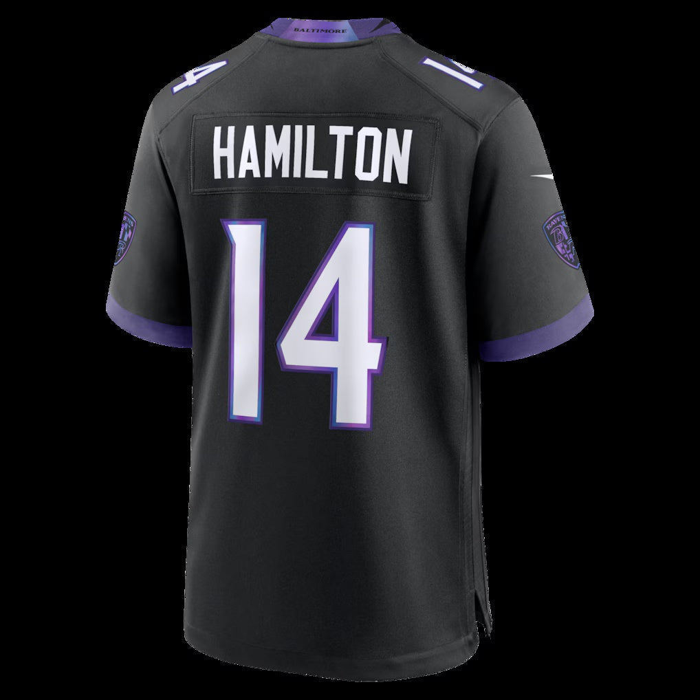 B.Ravens #14 Kyle Hamilton Black Alternate Game Stitched Football American Jersey - Main View
