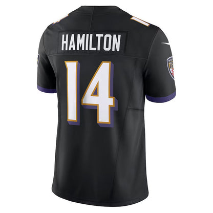 B.Ravens #14 Kyle Hamilton Black Alternate Vapor F.U.S.E. Limited Stitched American Football Jerseys - Main View