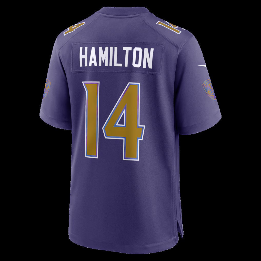 B.Ravens #14 Kyle Hamilton Purple Alternate Game Stitched Football American Jersey - Main View