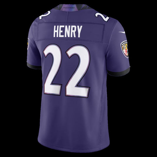 B.Ravens #22 Derrick Henry Purple Vapor F.U.S.E. Sewn Down Limited Stitched Football American Jersey - Main View