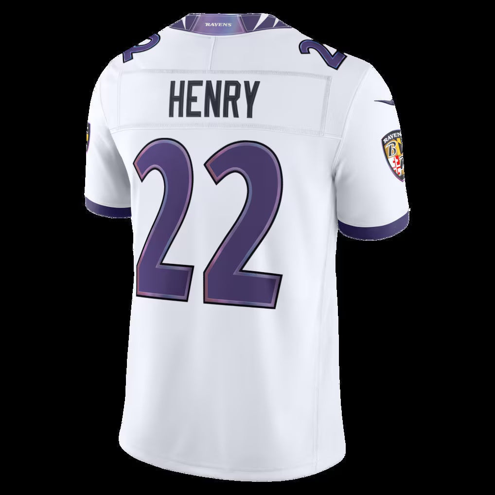 B.Ravens #22 Derrick Henry White Vapor F.U.S.E. Sewn Down Limited Stitched Football American Jersey - Main View