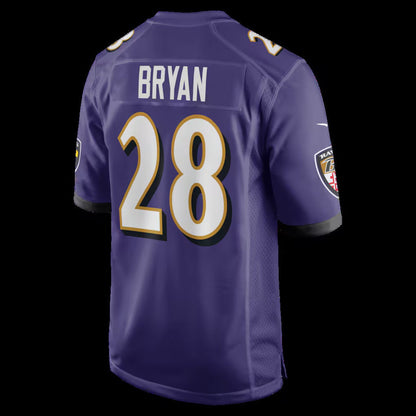 B.Ravens #28 Taven Bryan Purple Team Game Stitched American Football Jerseys - Main View