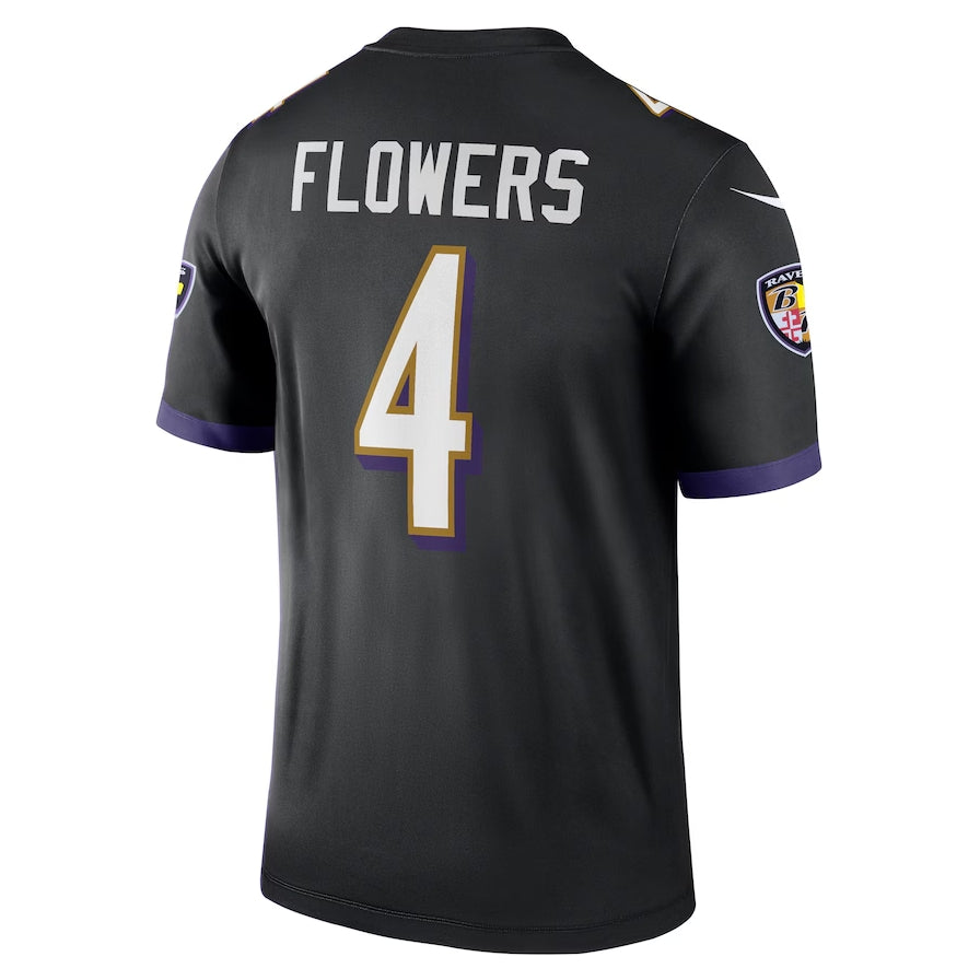 B.Ravens #4 Zay Flowers Black Alternate Legend Stitched American Football Jerseys - Main View