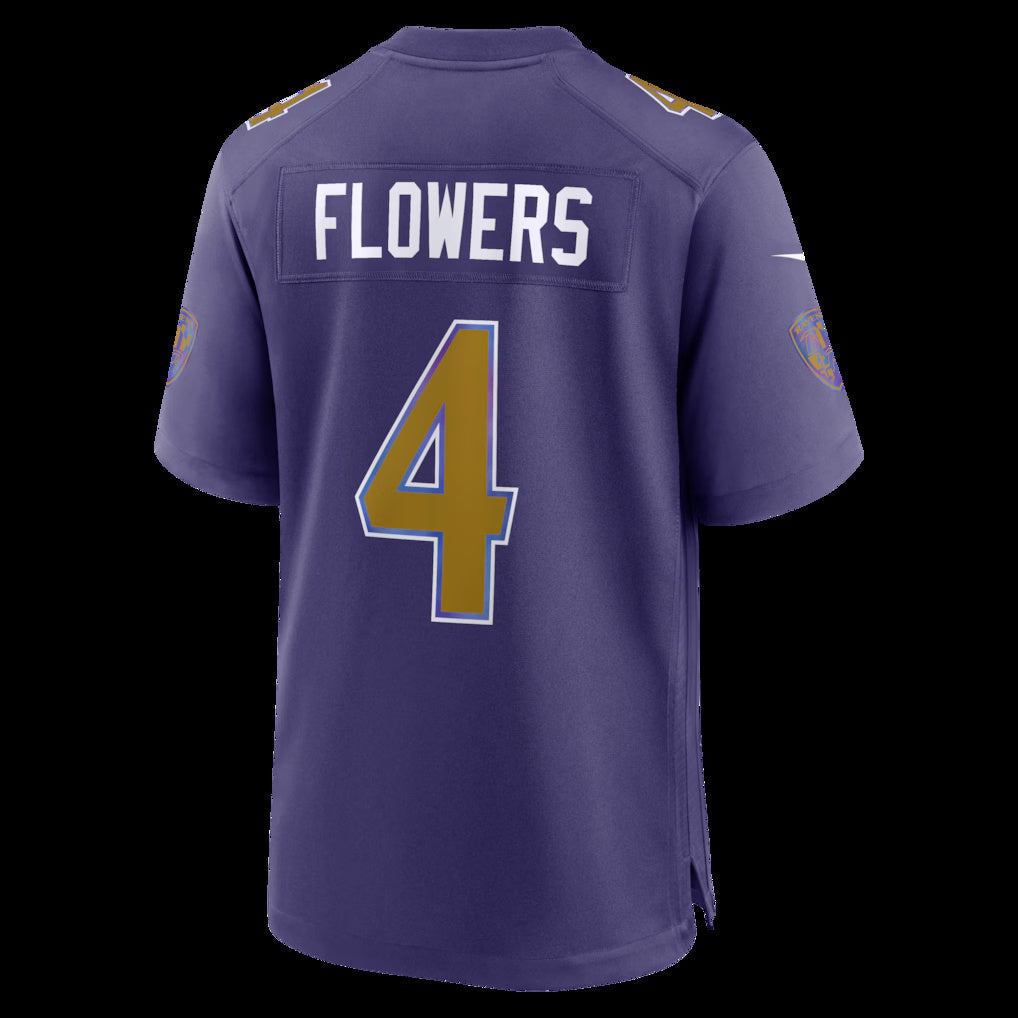 B.Ravens #4 Zay Flowers Purple Alternate Game Stitched Football American Jersey - Main View