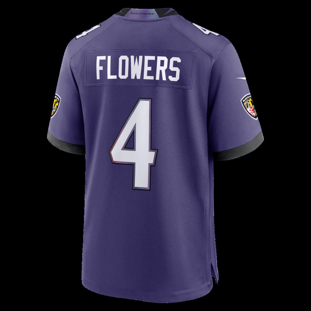 B.Ravens #4 Zay Flowers Purple Team Game Stitched Football American Jersey - Main View