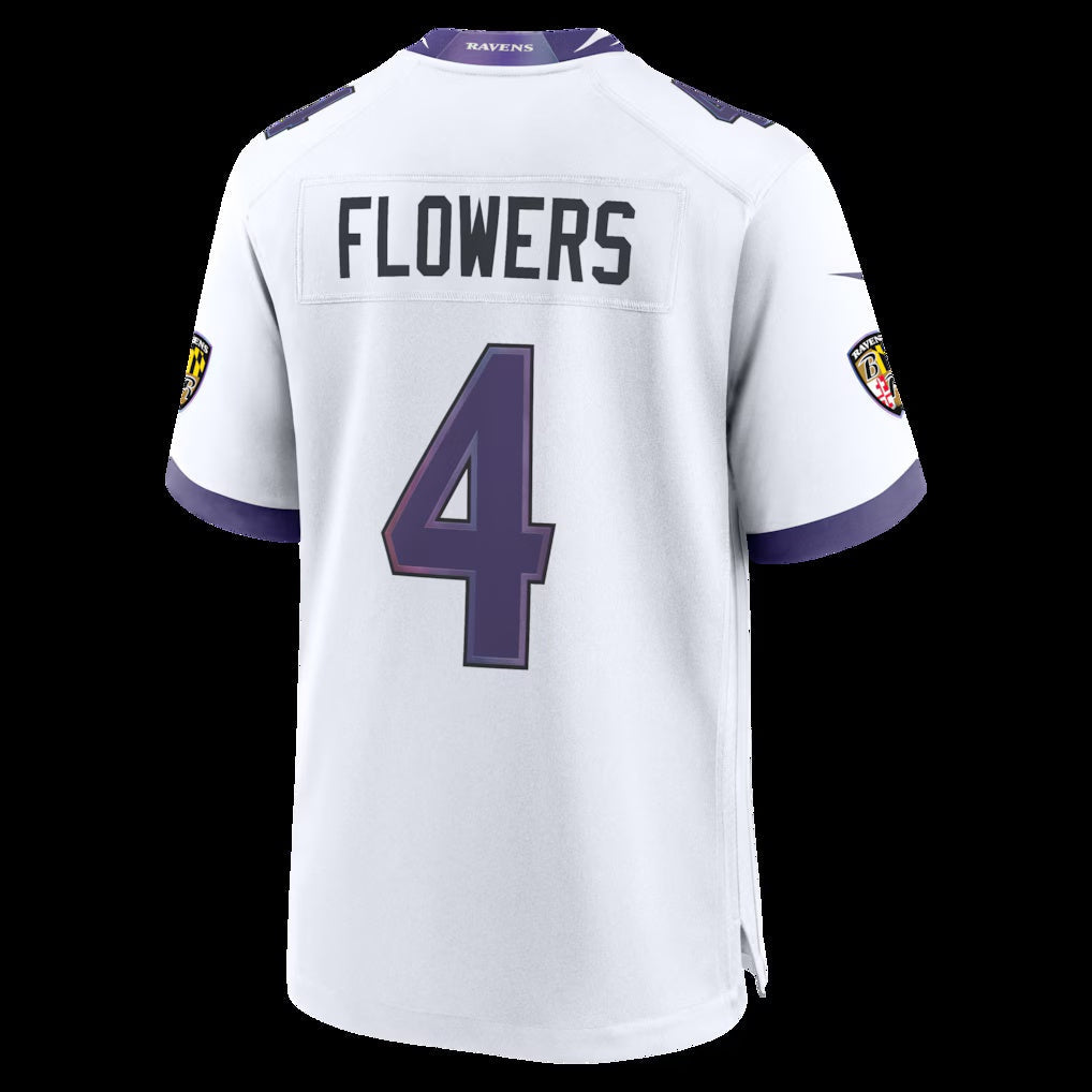 B.Ravens #4 Zay Flowers White Game Stitched Football American Jersey - Main View
