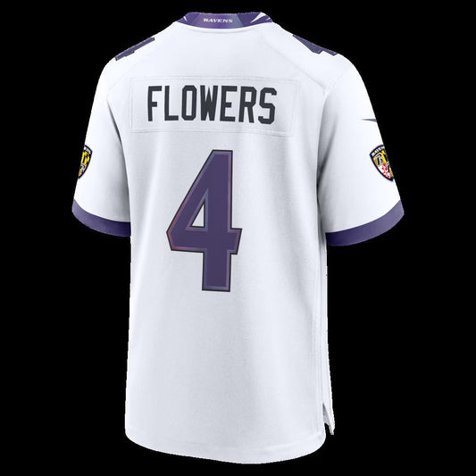 B.Ravens #4 Zay Flowers White Game Stitched Football American Jersey - Main View
