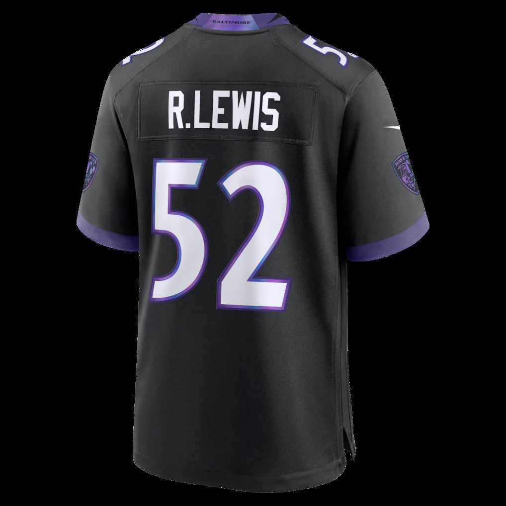B.Ravens #52 Ray Lewis Black Alternate Retired Player Game Stitched Football American Jersey - Main View