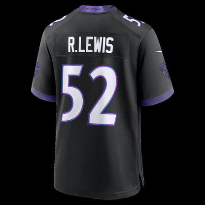 B.Ravens #52 Ray Lewis Black Alternate Retired Player Game Stitched Football American Jersey - Main View