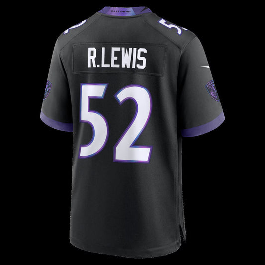 B.Ravens #52 Ray Lewis Black Alternate Retired Player Game Stitched Football American Jersey - Main View