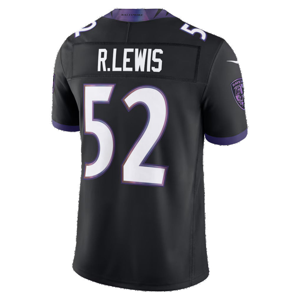 B.Ravens #52 Ray Lewis Black Alternate Vapor F.U.S.E. Stitched Retired Player Limited Football Jersey - Main View