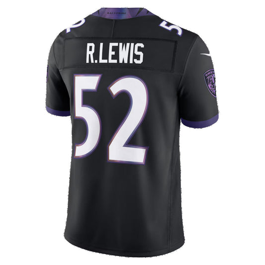 B.Ravens #52 Ray Lewis Black Alternate Vapor F.U.S.E. Stitched Retired Player Limited Football Jersey - Main View
