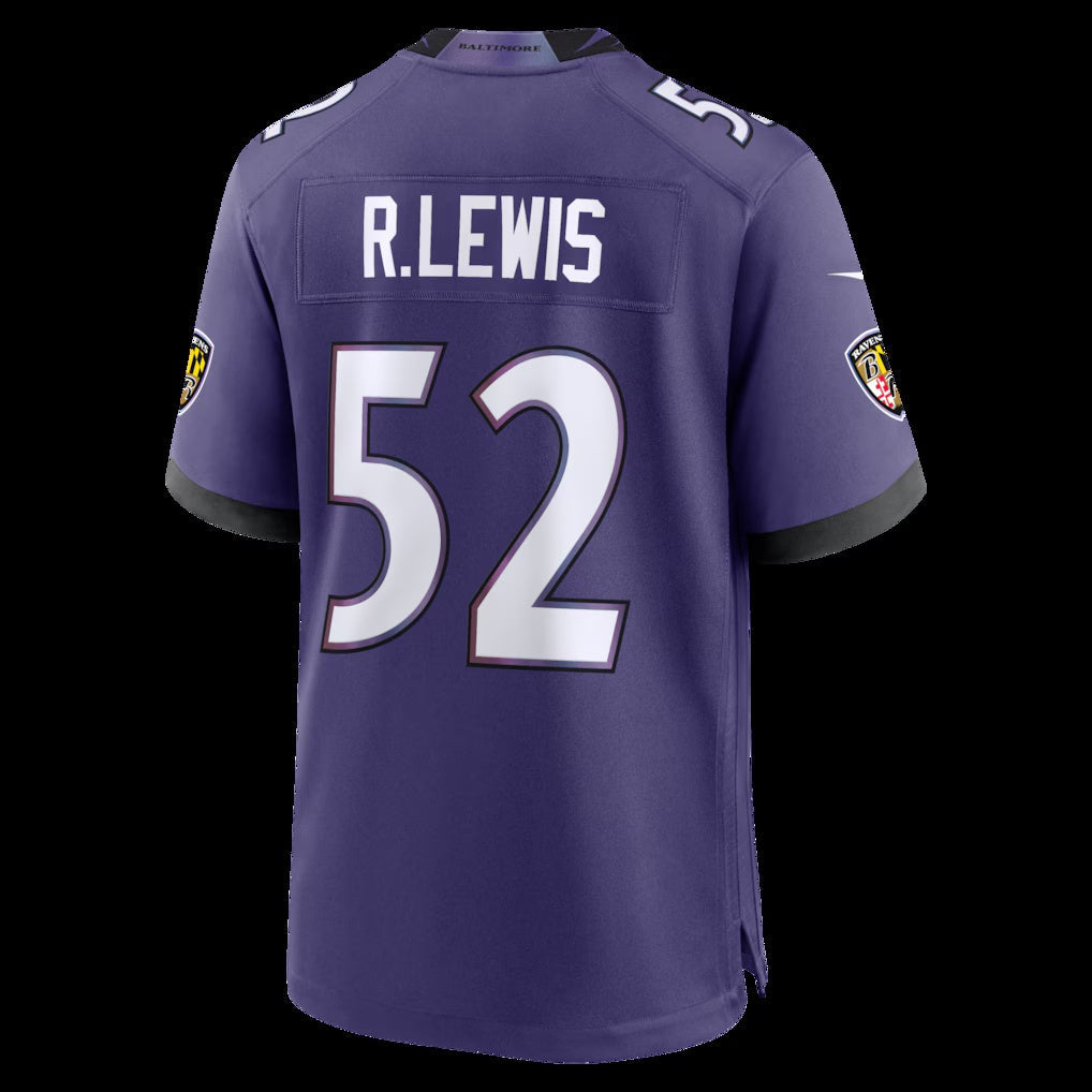 B.Ravens #52 Ray Lewis Purple Team Retired Player Game Stitched Football American Jersey - Main View