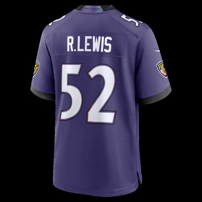 B.Ravens #52 Ray Lewis Purple Team Retired Player Game Stitched Football American Jersey - Main View