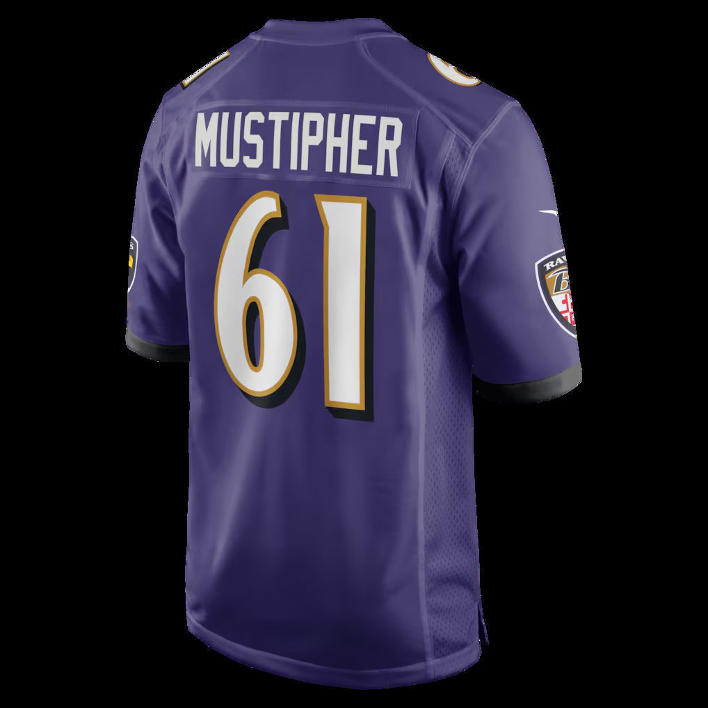 B.Ravens #61 Sam Mustipher Purple Team Game Stitched American Football Jerseys - Main View
