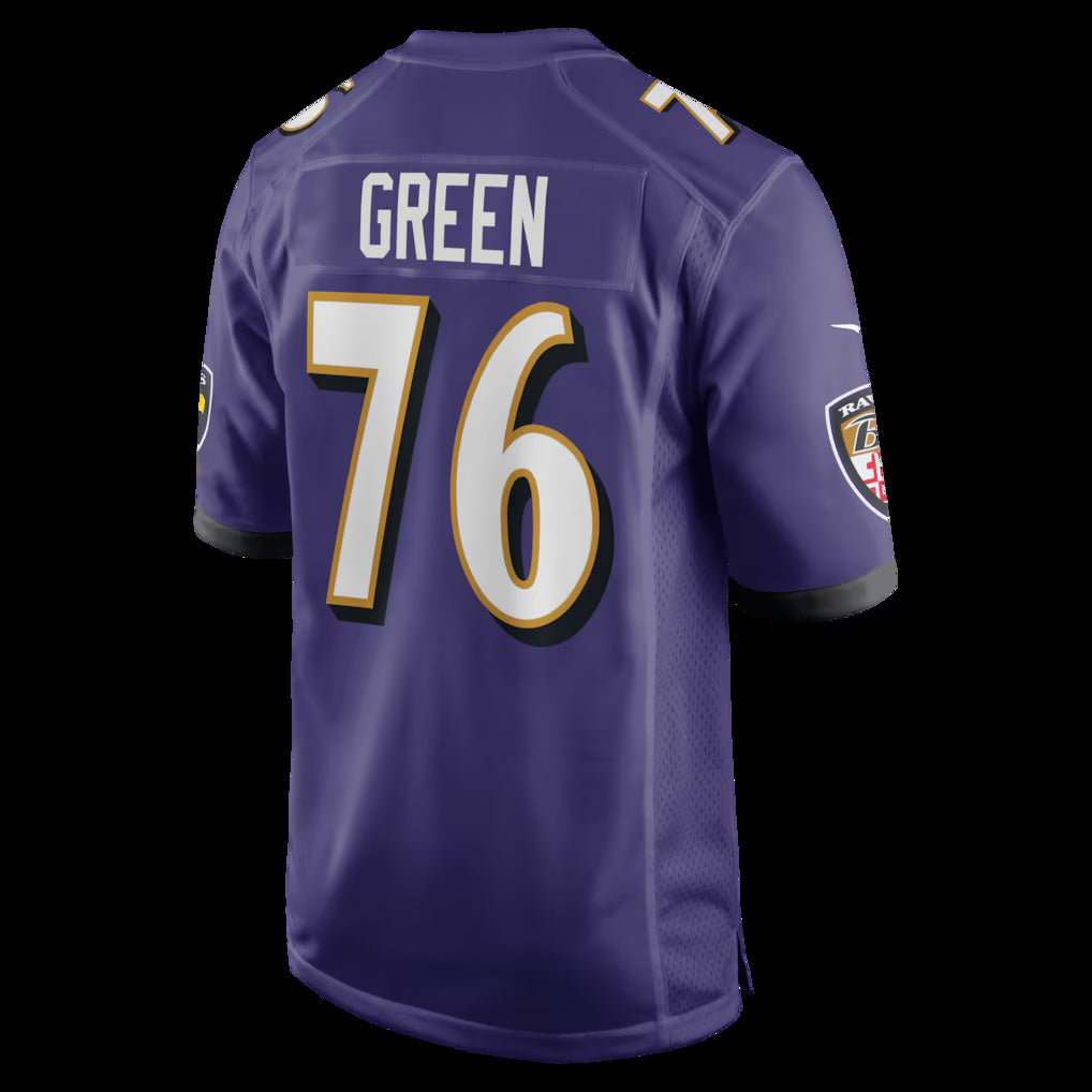B.Ravens #76 Kenyon Green Purple Team Game Stitched American Football Jerseys - Main View
