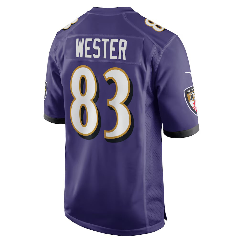 B.Ravens #83 LaJohntay Wester Purple Team Game Stitched American Football Jerseys - Main View
