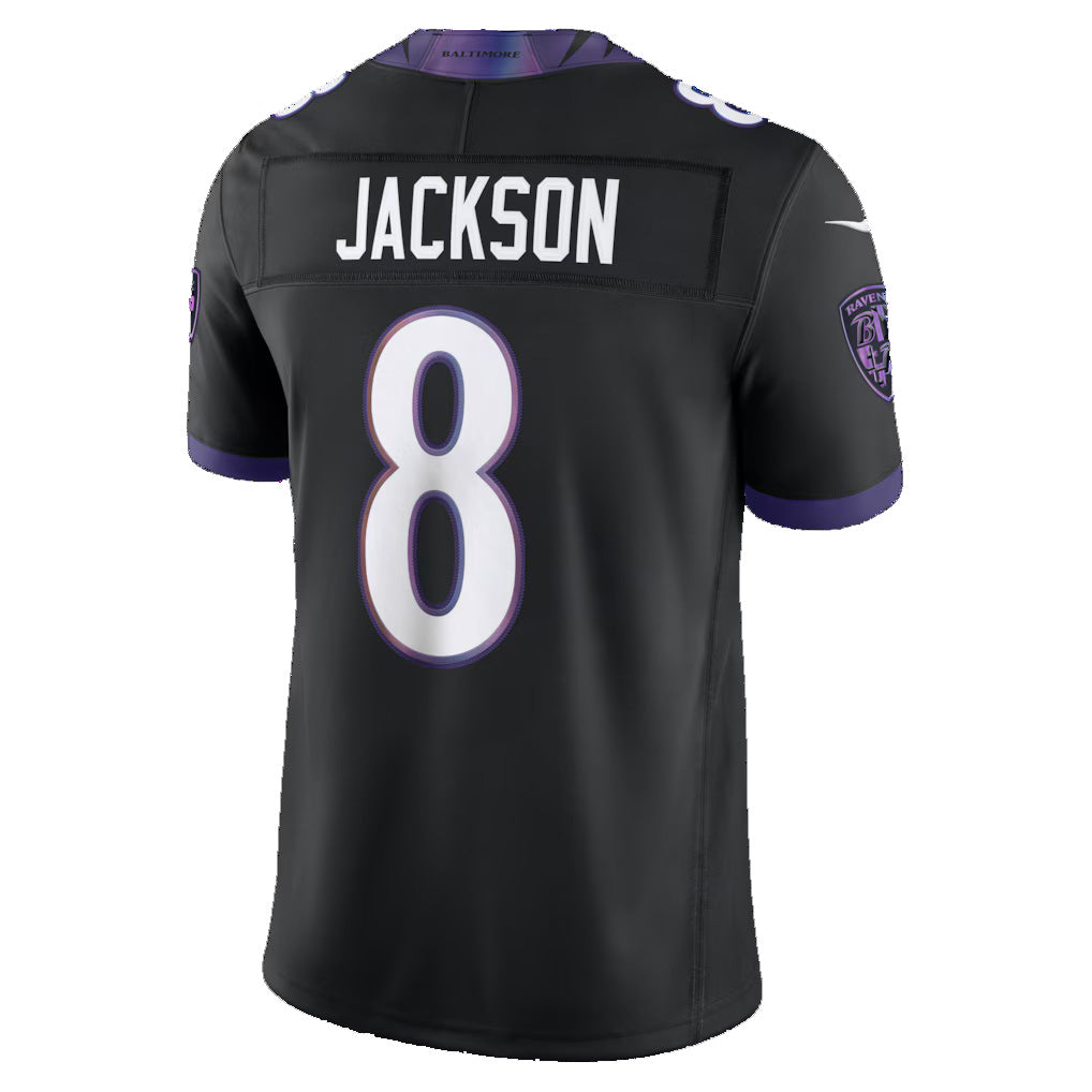 B.Ravens #8 Lamar Jackson Black Alternate Alternate Vapor F.U.S.E. Stitched Limited Football Jersey - Main View