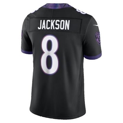 B.Ravens #8 Lamar Jackson Black Alternate Alternate Vapor F.U.S.E. Stitched Limited Football Jersey - Main View