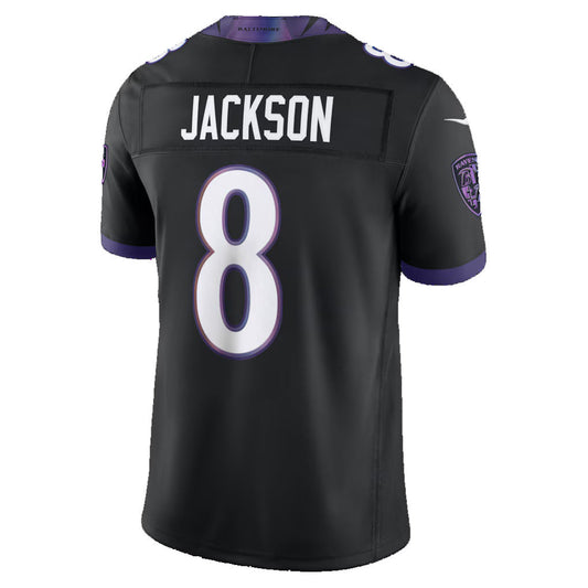 B.Ravens #8 Lamar Jackson Black Alternate Alternate Vapor F.U.S.E. Stitched Limited Football Jersey - Main View