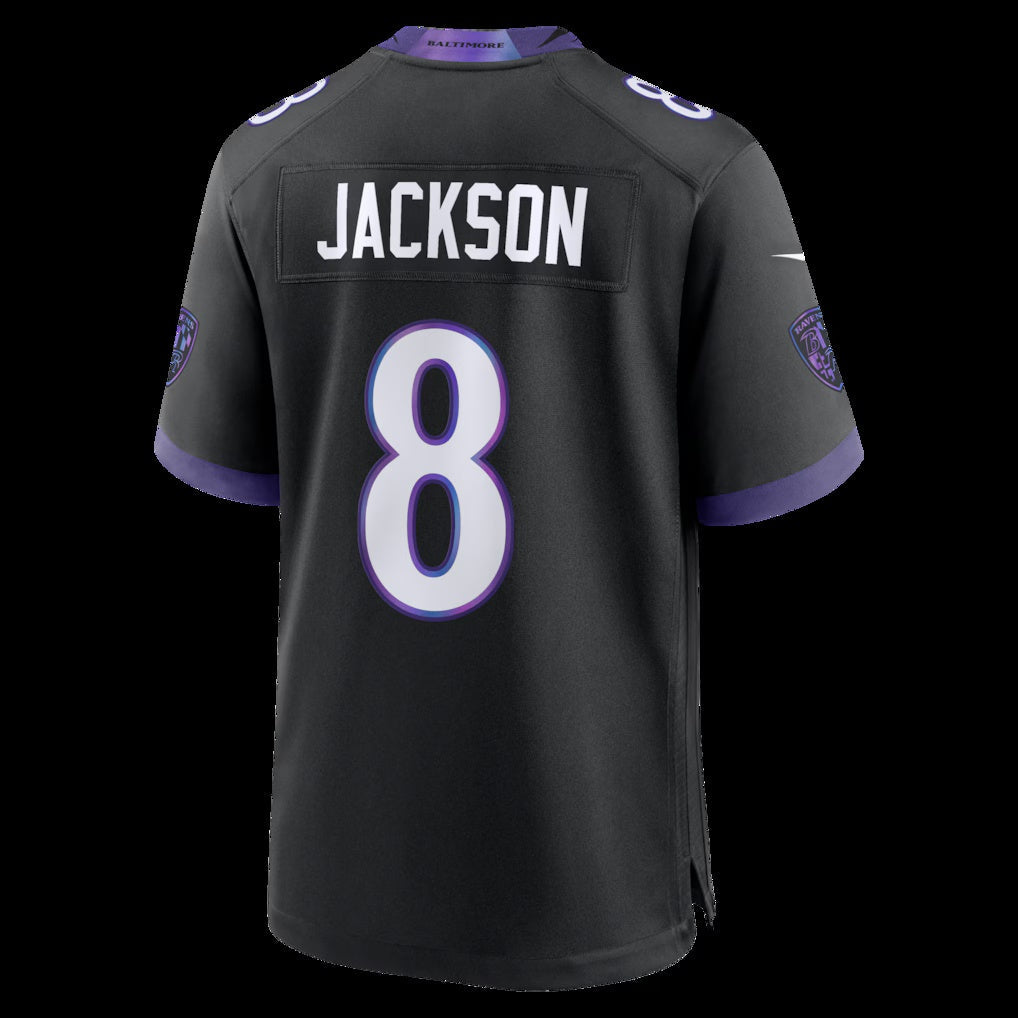 B.Ravens #8 Lamar Jackson Black Alternate Game Stitched Football American Jersey - Main View