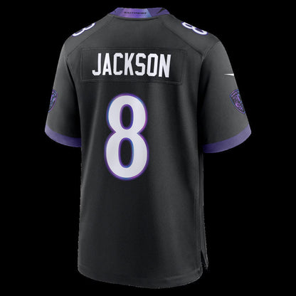 B.Ravens #8 Lamar Jackson Black Alternate Game Stitched Football American Jersey - Main View