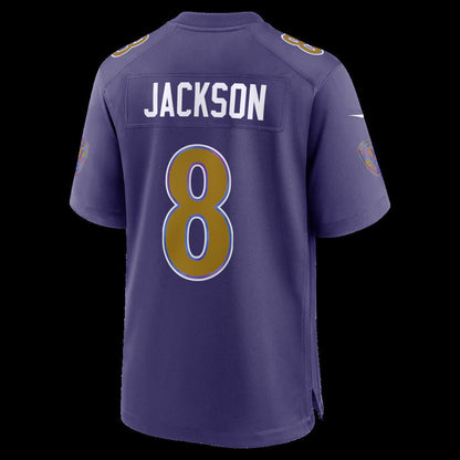 B.Ravens #8 Lamar Jackson Purple Alternate Game Stitched Football American Jersey - Main View