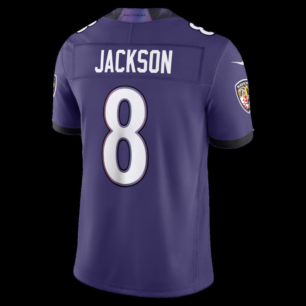 B.Ravens #8 Lamar Jackson Purple Vapor F.U.S.E. Sewn Down Limited Stitched Football American Jersey - Main View