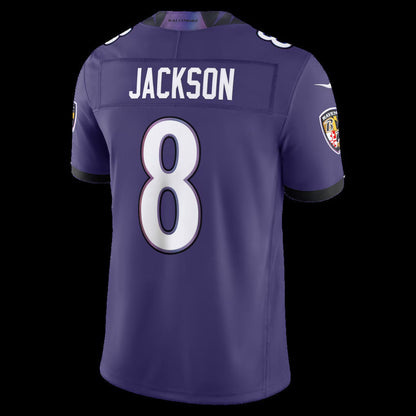 B.Ravens #8 Lamar Jackson Purple Vapor F.U.S.E. Sewn Down Limited Stitched Football American Jersey - Main View