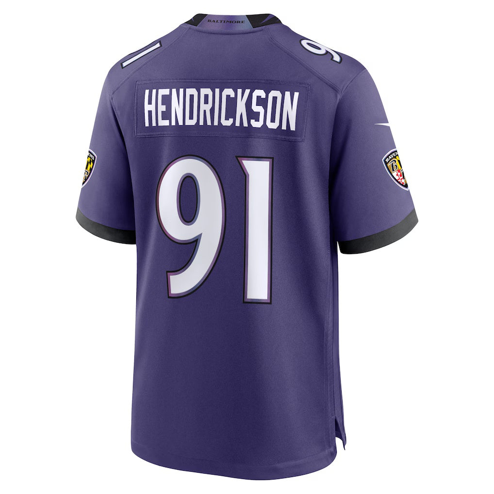 B.Ravens #91 Trey Hendrickson Purple Team Game Stitched Football American Jersey - Main View
