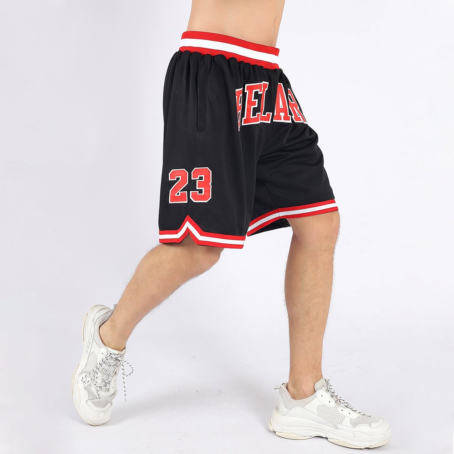 Custom Black Red-White Authentic Throwback Basketball Shorts view 2