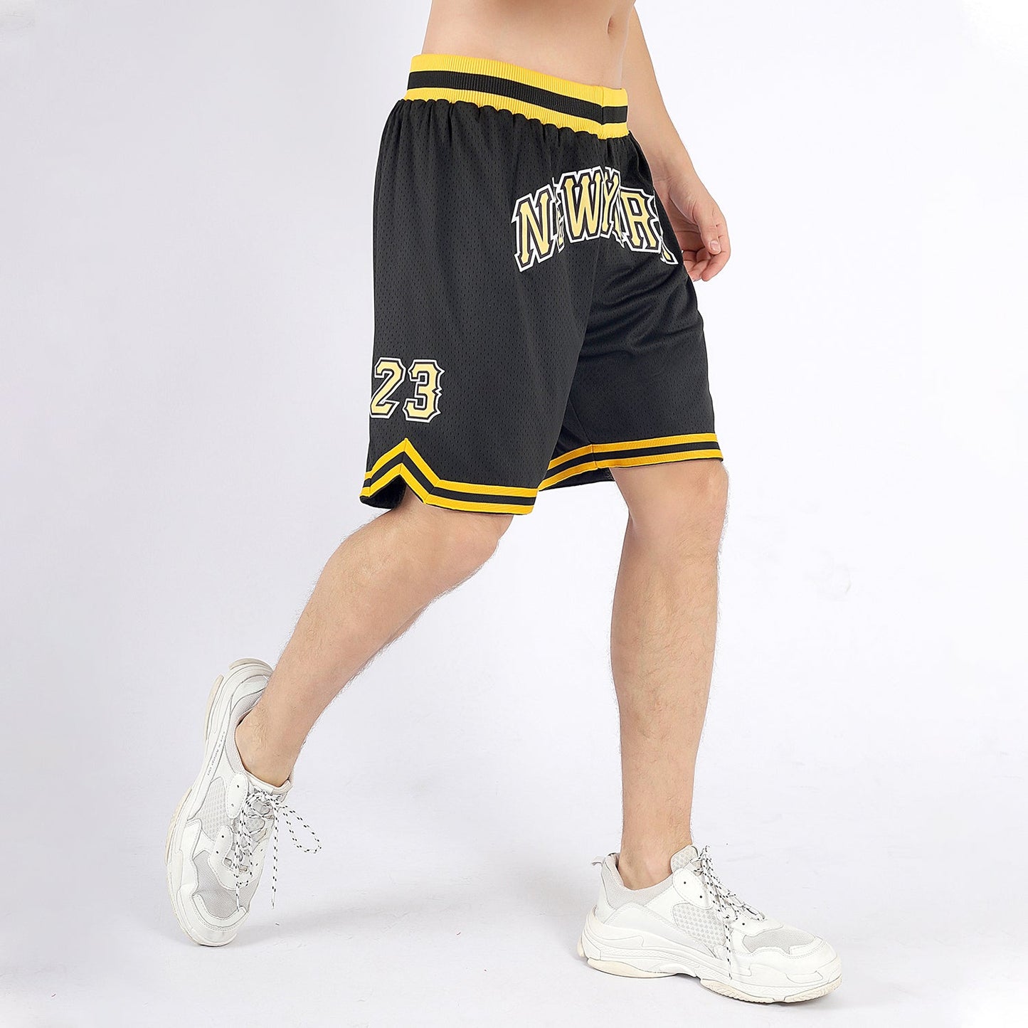 Custom Black Gold-White Authentic Throwback Basketball Shorts view 2