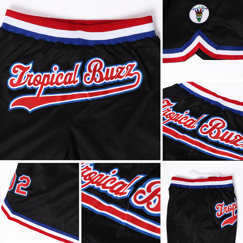 Custom Black Red-Royal Authentic Throwback Basketball Shorts view 4