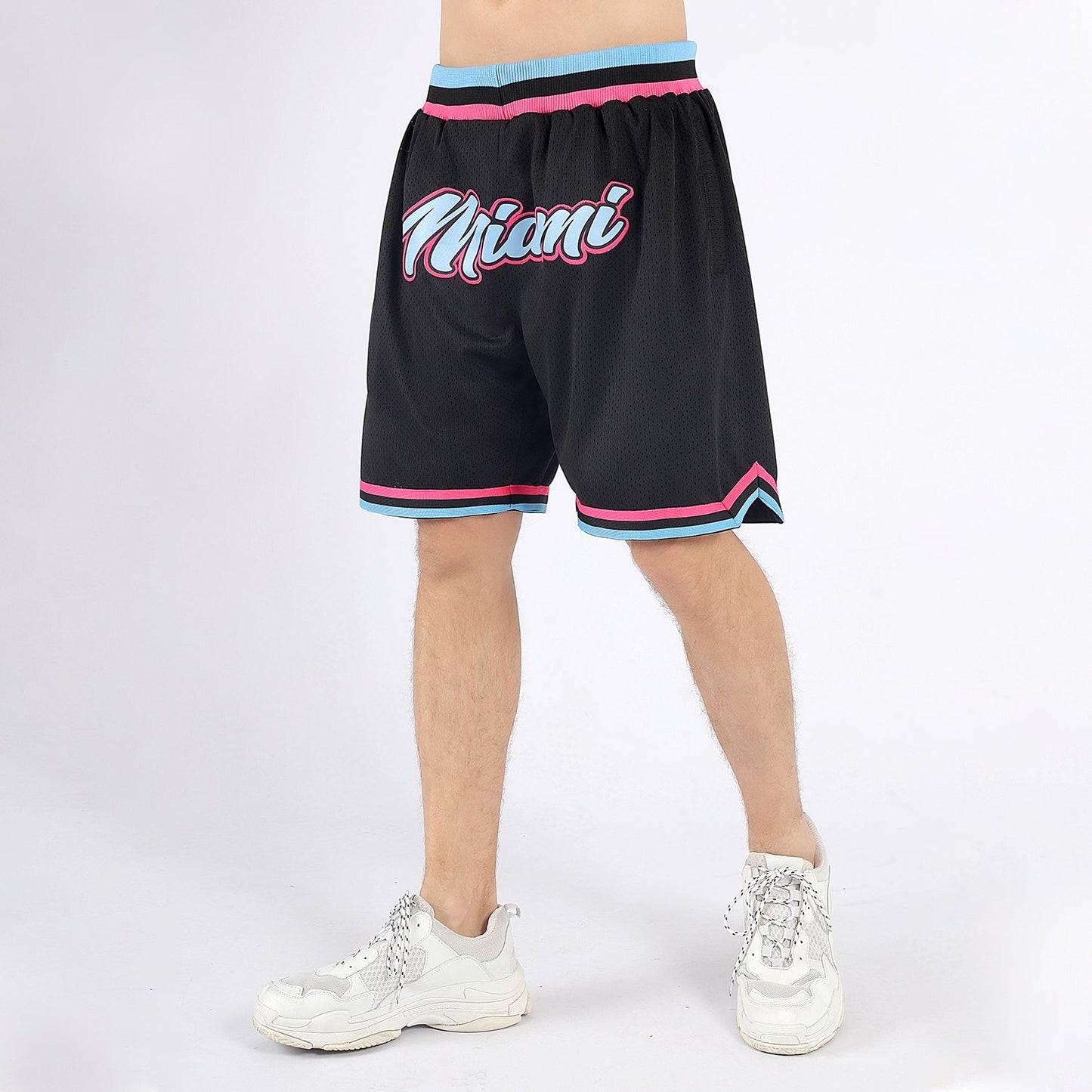 Custom Black Light Blue-Pink Authentic Throwback Basketball Shorts view 2