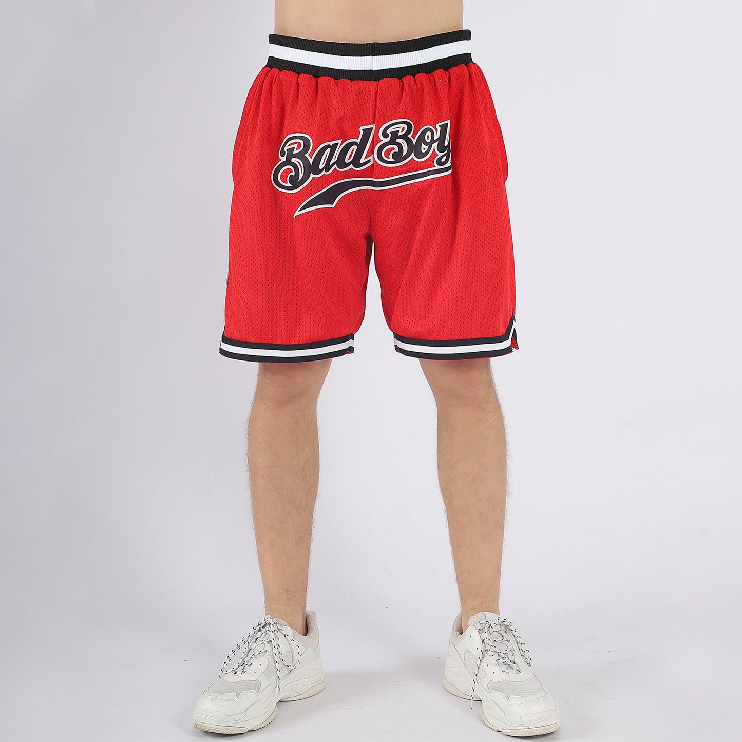 Custom Red Black-White Authentic Throwback Basketball Shorts view 2