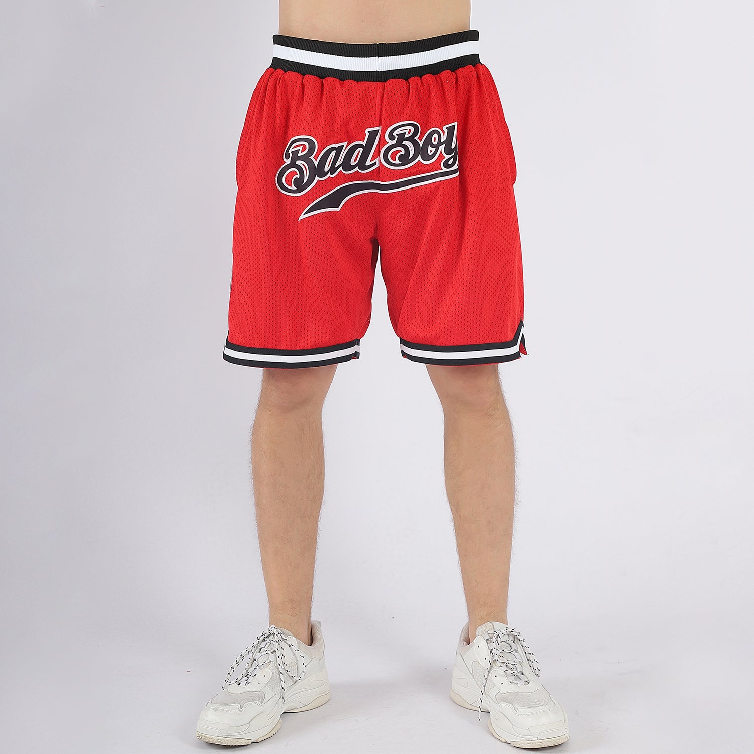 Custom Red Black-White Authentic Throwback Basketball Shorts view 2