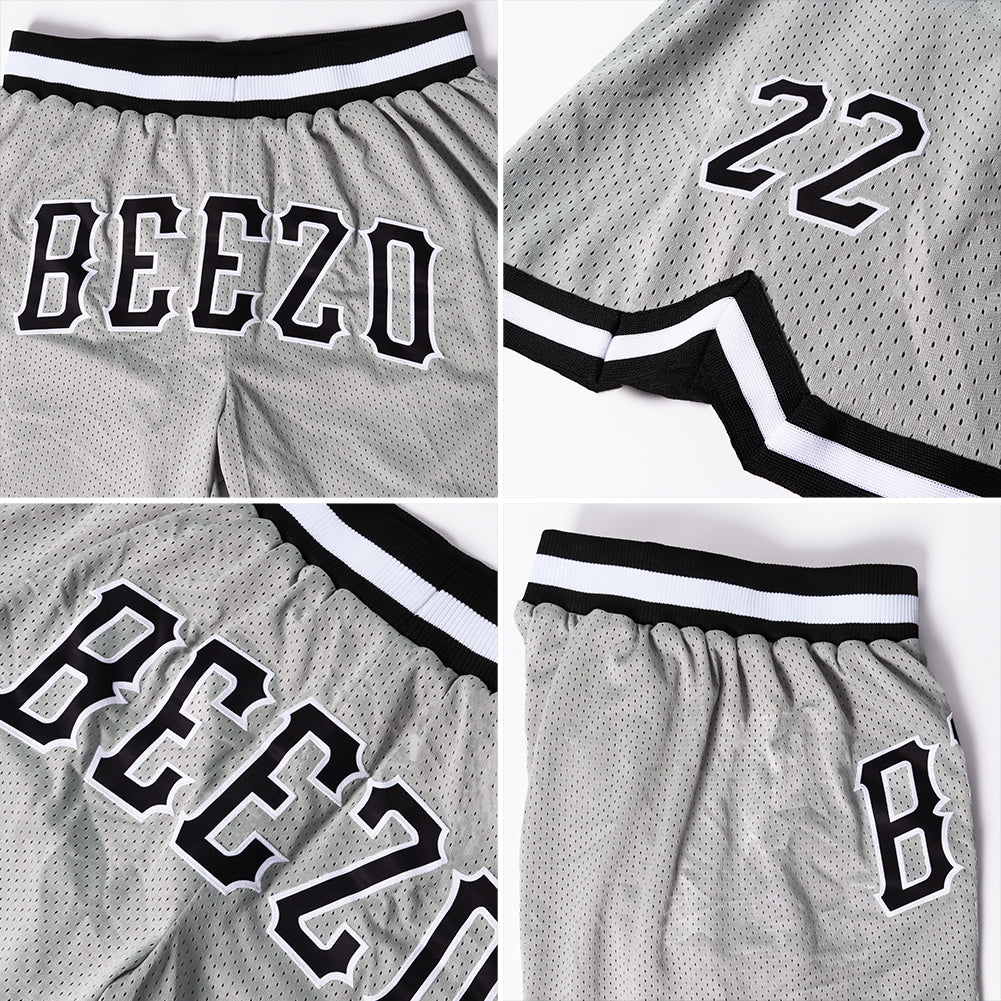 Custom Gray Black-White Authentic Throwback Basketball Shorts view 4