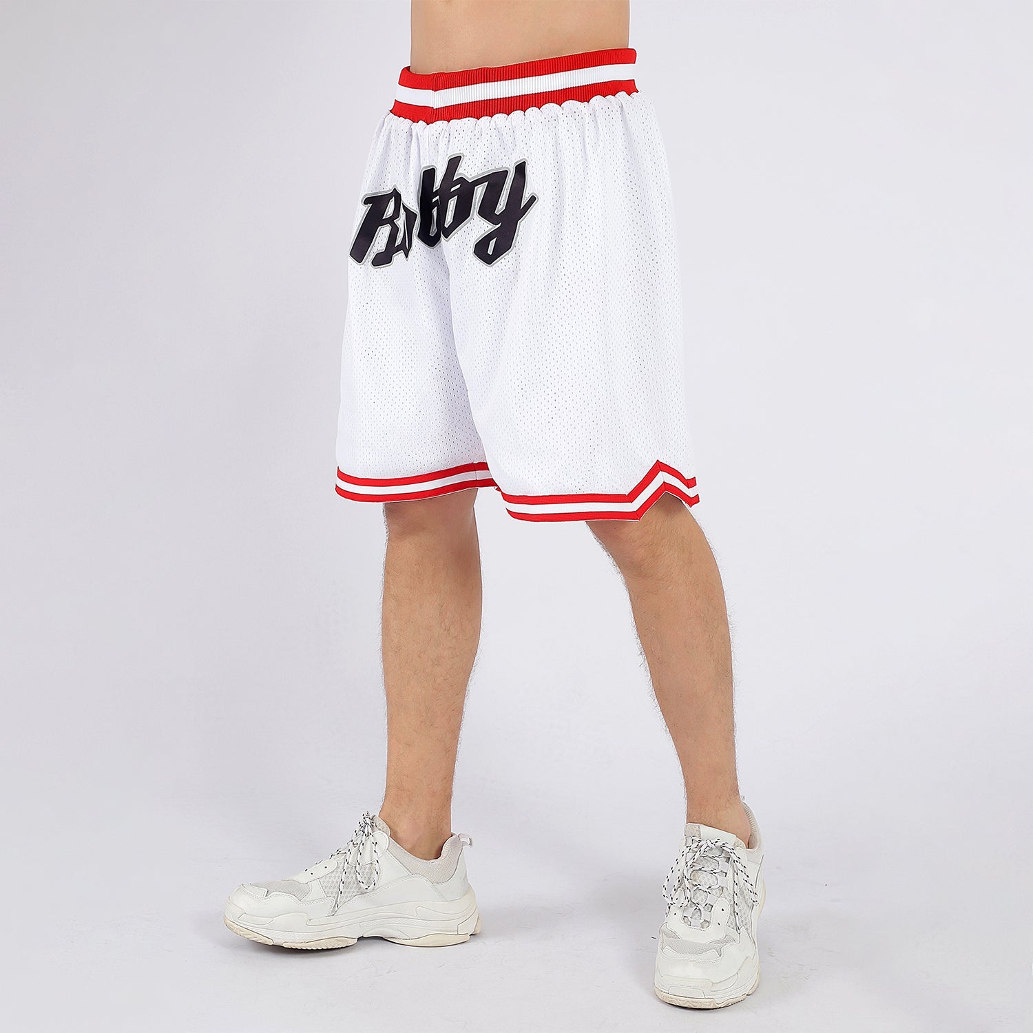 Custom White Black-Red Authentic Throwback Basketball Shorts view 2