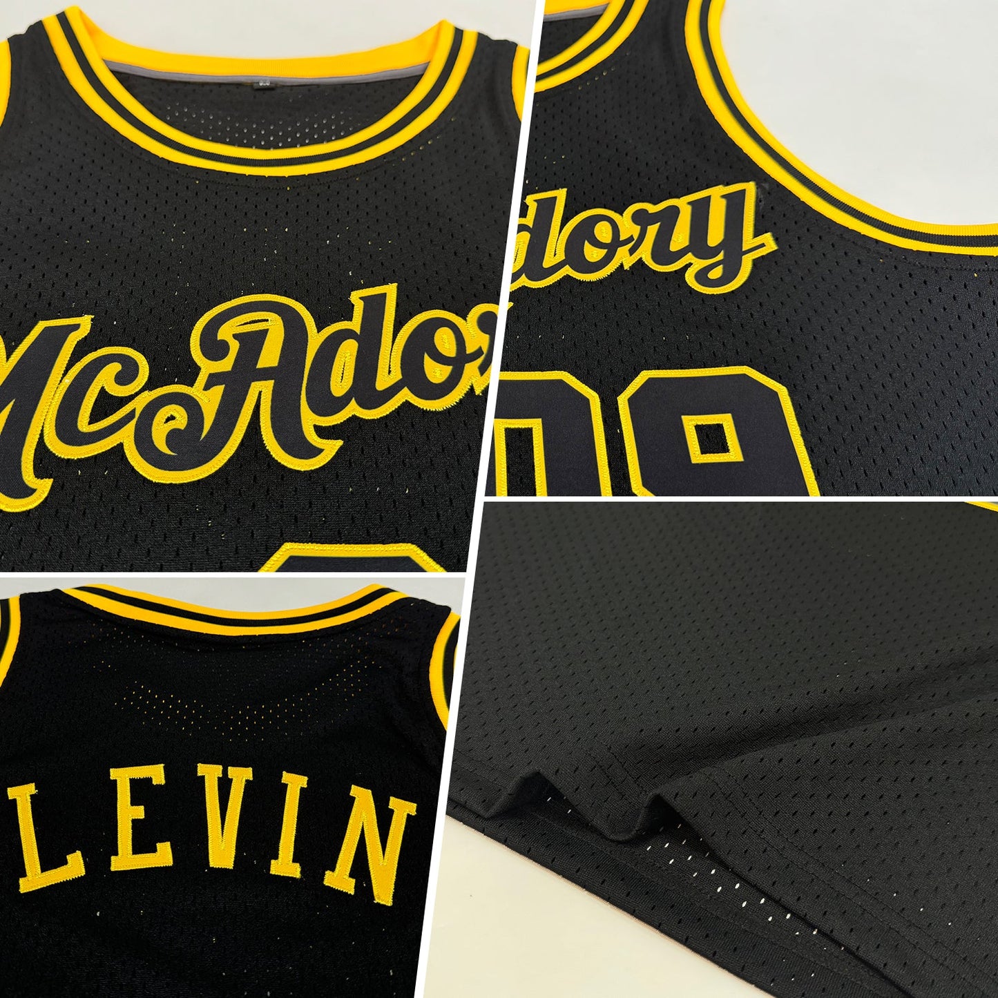 Custom Black Black-Gold Authentic Throwback Basketball Jersey view 2