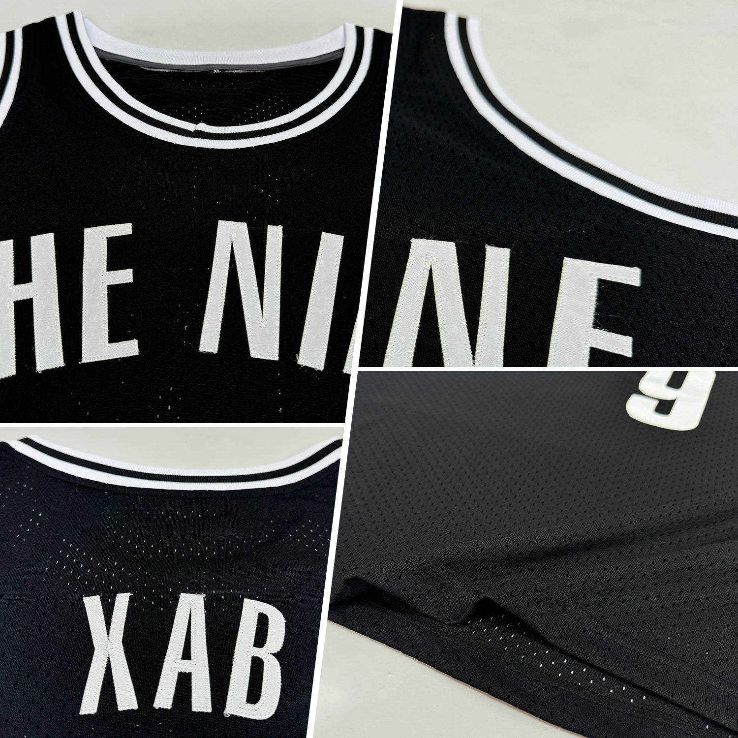Custom Black White Authentic Throwback Basketball Jersey view 2