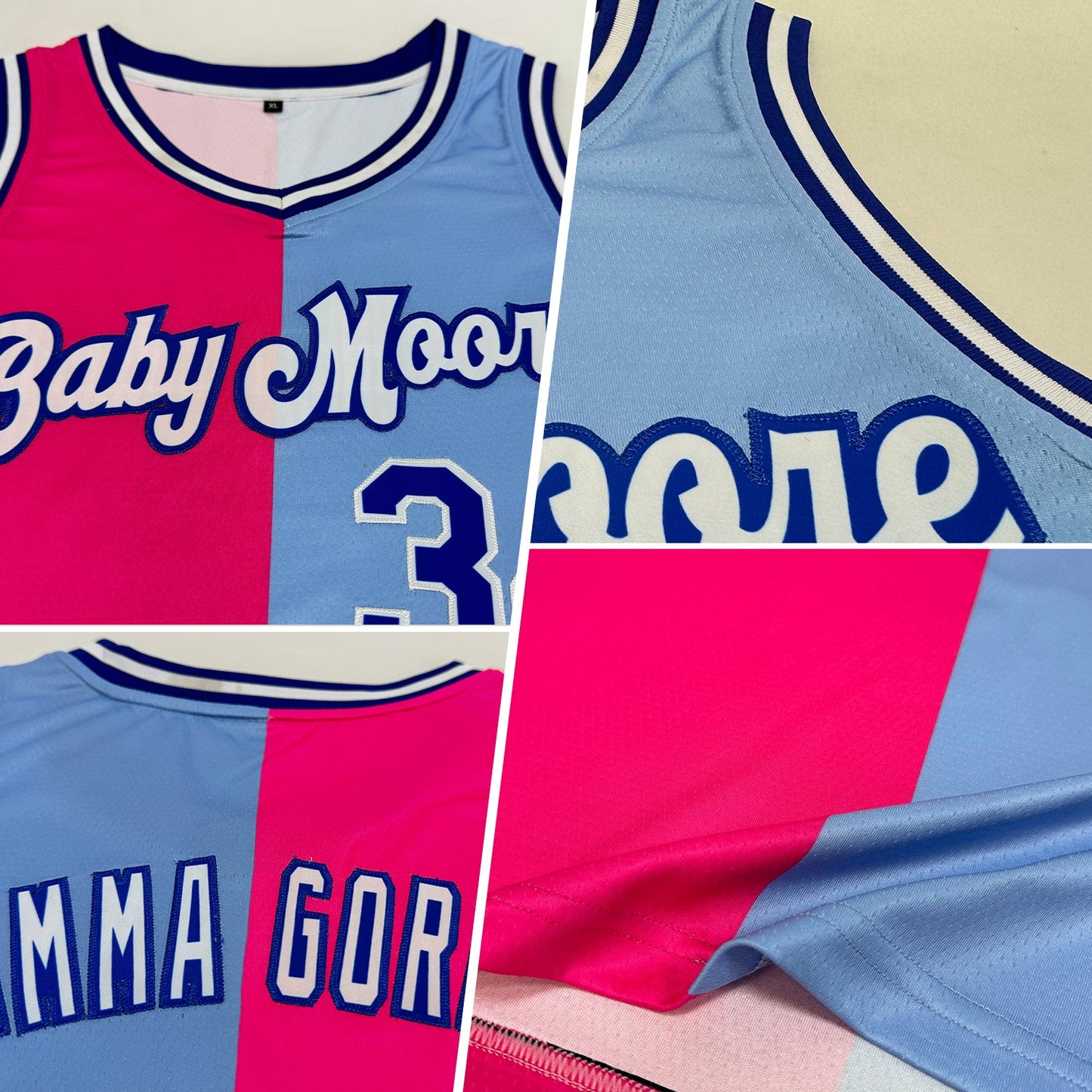 Custom Light Blue Royal-Pink Authentic Split Fashion Basketball Jersey view 2