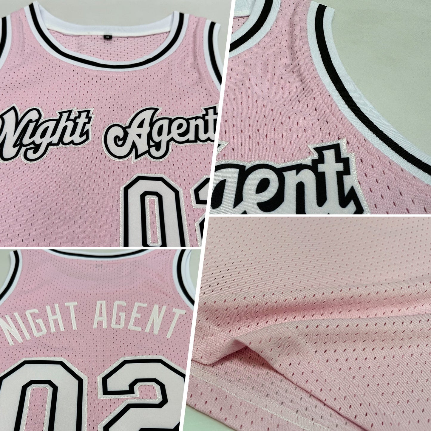 Custom Light Pink White-Black Authentic Throwback Basketball Jersey view 2