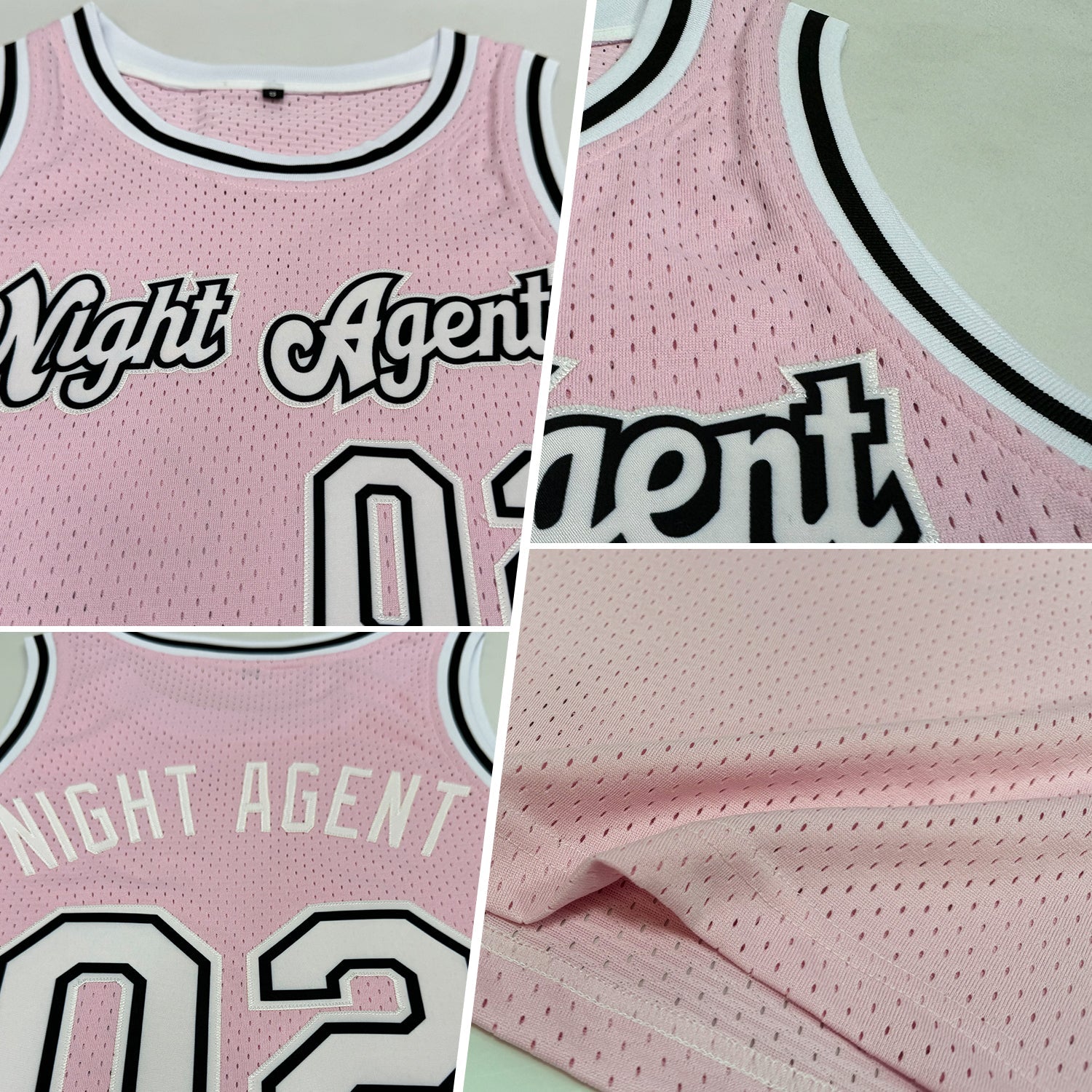 Custom Light Pink White-Black Authentic Throwback Basketball Jersey view 2