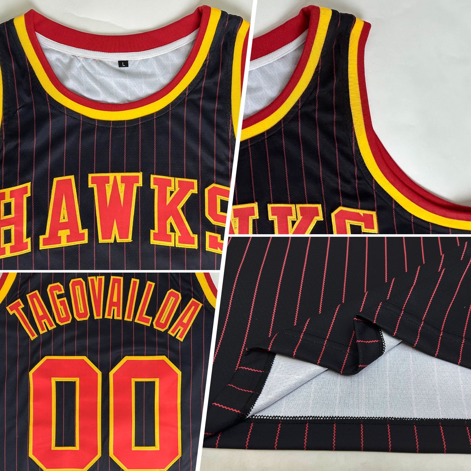 Custom Black Red Pinstripe Red-Gold Authentic Basketball Jersey view 2